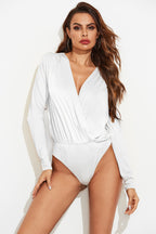 Women's Deep V Asymmetric Long Sleeve Bodysuit