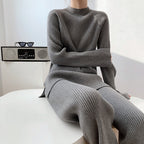 Women's Autumn Winter Fashionable With Side Slit Sweater Set Thickened