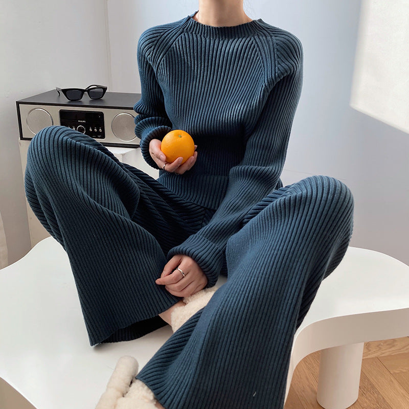 Women's Autumn Winter Fashionable With Side Slit Sweater Set Thickened
