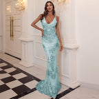 Women's Sequined Geometric Abstract Pattern Strap Prom Dress