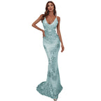 Women's Sequined Geometric Abstract Pattern Strap Prom Dress