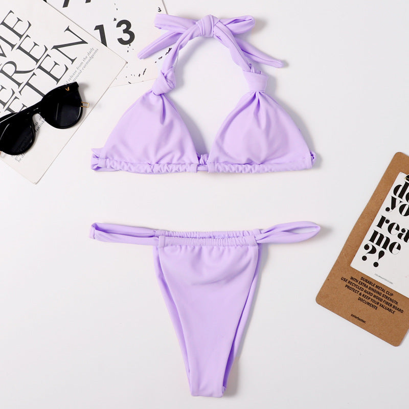 Split Solid Bikini Swimwear