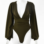 Deep V Pleated Long Sleeve Jumpsuit