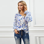 Women's Floral V-Neck Cardigan Shirt – Loose Long-Sleeve Top