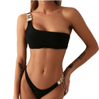 Women's One-Shoulder Crystal-Chain Bikini Swimsuit