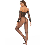 Ladies Rhinestone Jumpsuit Popular Uniform Seduction Sexy Open-End Long Sleeve Sexy Lingerie Fishnet Clothes