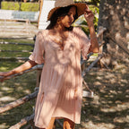 Loose Mid Waist Casual Dress PointSleeve Short V-neck