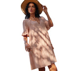 Loose Mid Waist Casual Dress PointSleeve Short V-neck