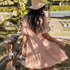 Loose Mid Waist Casual Dress PointSleeve Short V-neck