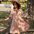 Loose Mid Waist Casual Dress PointSleeve Short V-neck