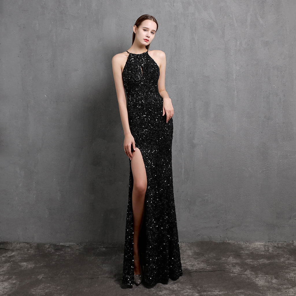 Women's Heavy Colorful Sequin Party Evening Dress Long Slim Fit