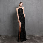 Women's Heavy Colorful Sequin Party Evening Dress Long Slim Fit
