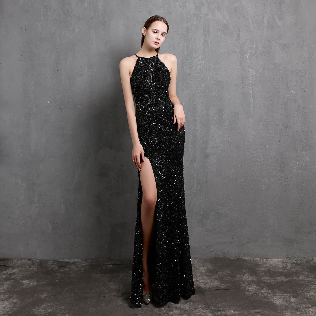 Women's Heavy Colorful Sequin Party Evening Dress Long Slim Fit