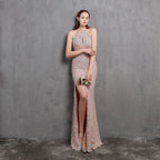 Women's Heavy Colorful Sequin Party Evening Dress Long Slim Fit