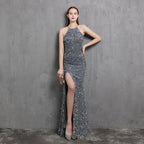 Women's Heavy Colorful Sequin Party Evening Dress Long Slim Fit