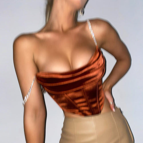Women Clothing Drill Chain Sling Slim-Fit Solid Color Corset Sexy Sleeveless Vest Top for Women Bandana Bandana