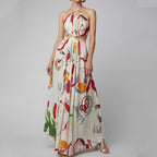 Spring Summer Slim Fit Large Swing Sling Stitching Printing Dress