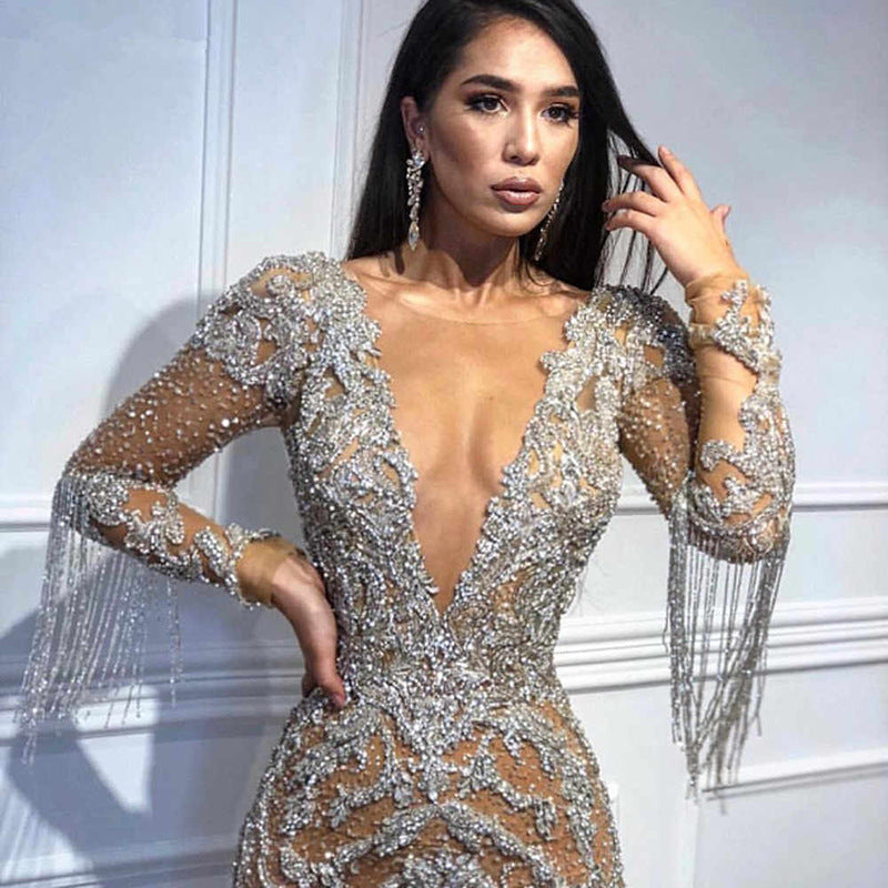 Gold Sequin Long Sleeve Bodycon Midi Dress