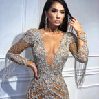 Gold Sequin Long Sleeve Bodycon Midi Dress