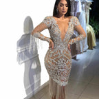 Gold Sequin Long Sleeve Bodycon Midi Dress