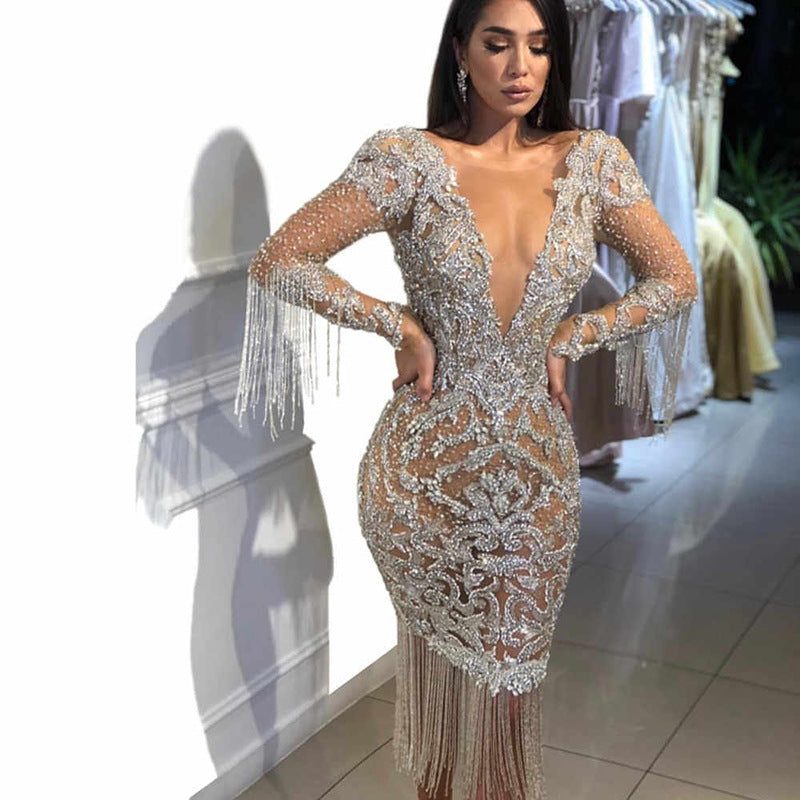Gold Sequin Long Sleeve Bodycon Midi Dress