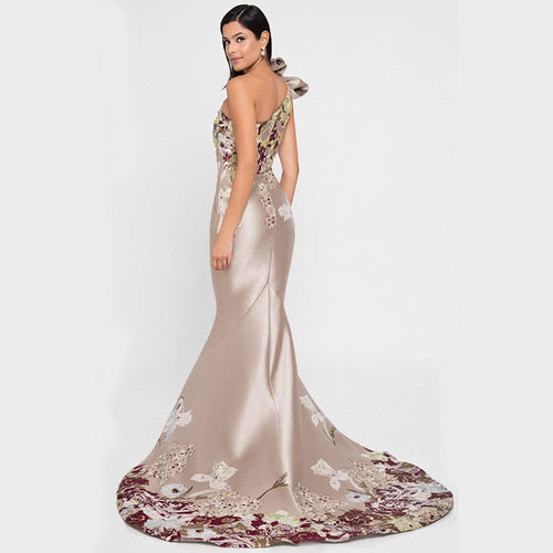 Spring Summer Women Elegant Sexy Dress Cocktail Annual Meeting Backless Print Embroidered Dress