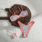 Women's white orange chevron bandeau bikini set