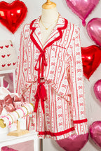 Red Floral Heart Bow Pajama Set