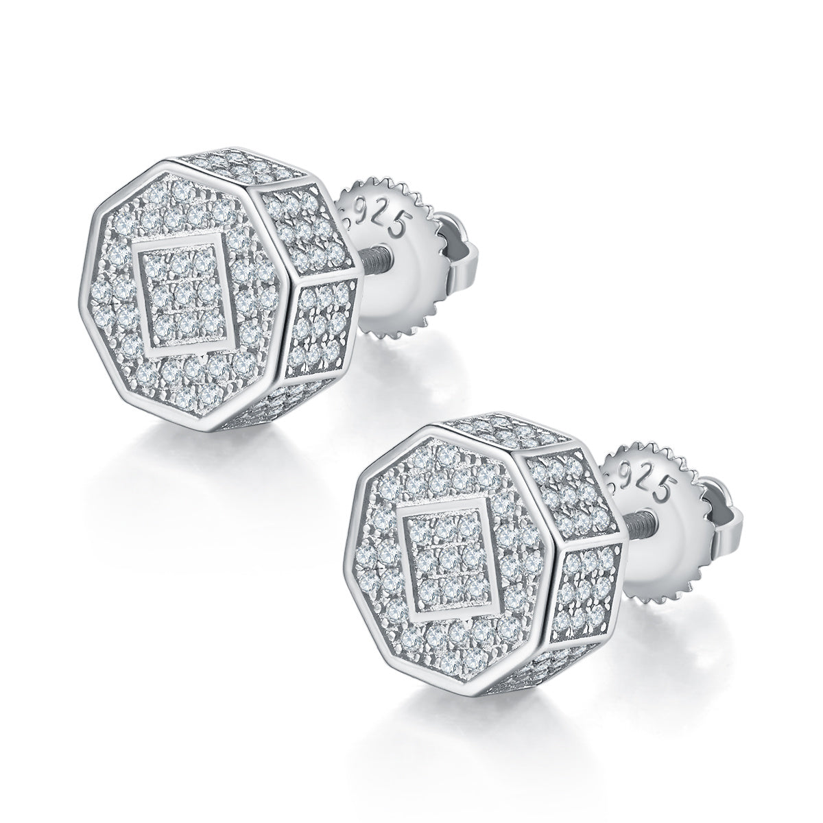 S925 silver moissanite octagon stud earrings