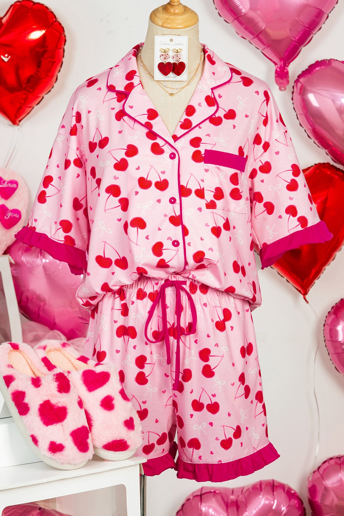 Rose Cherry Bow Short Pajama Set