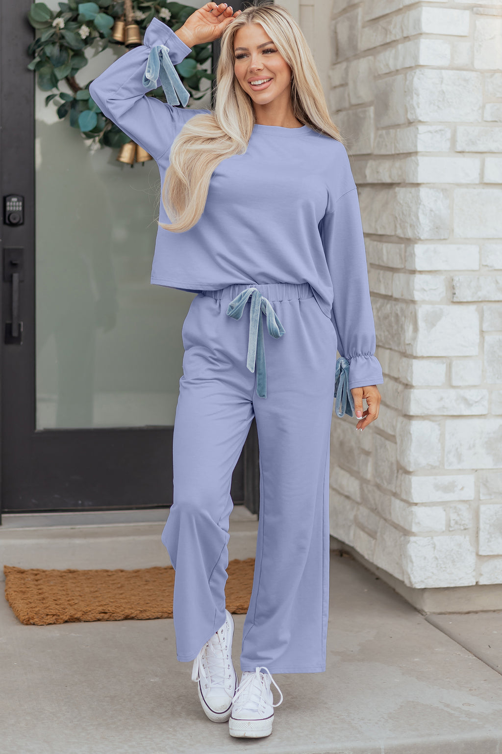 Beau Blue Velvet-Bow Pajama Set