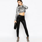 Women's Silver Sequin Cropped Stage Top