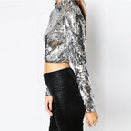 Women's Silver Sequin Cropped Stage Top