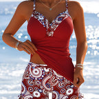 Women's red paisley tankini set