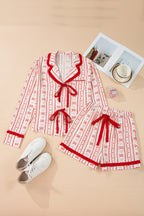 Red Floral Heart Bow Pajama Set