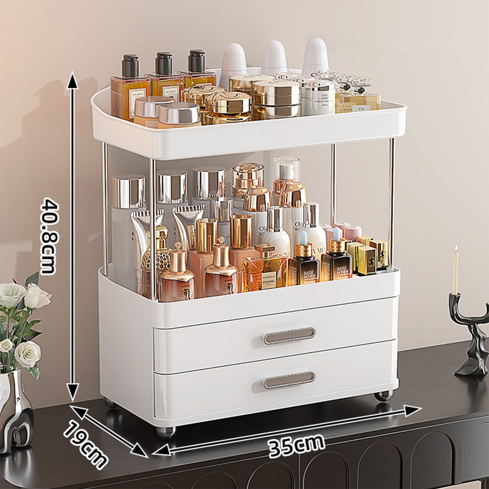 Four-tier makeup and skincare organizer