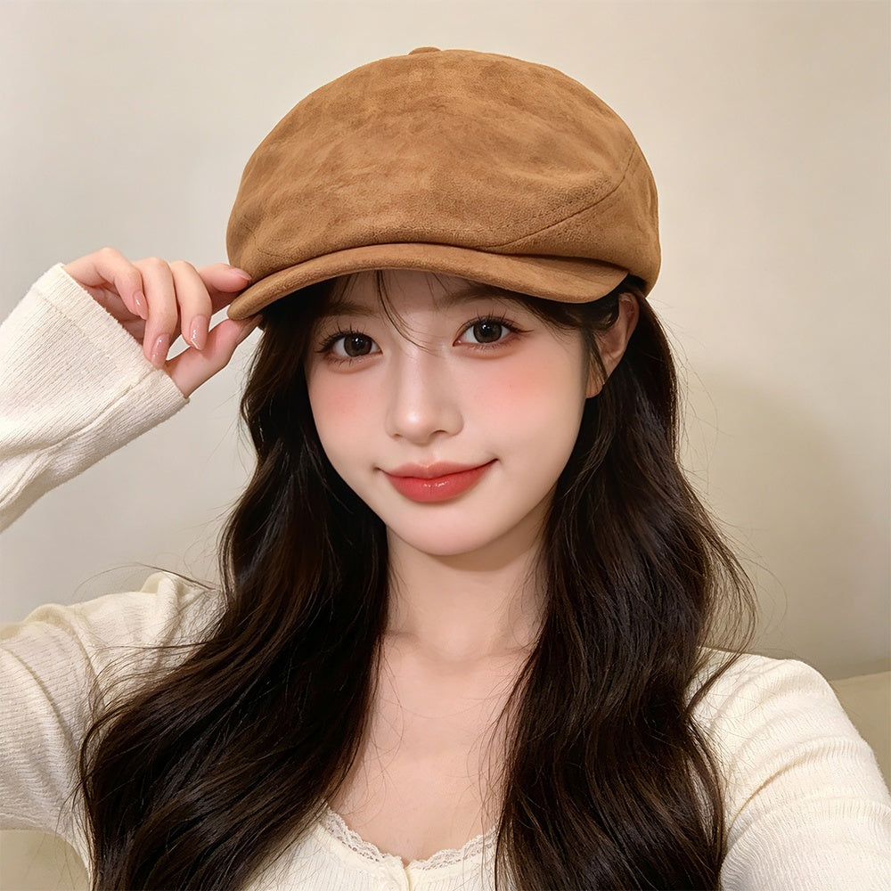 Women's brown suede newsboy cap