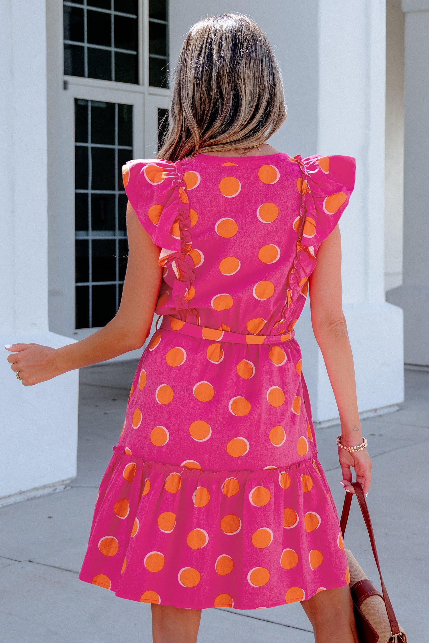 Rose Double Polka-Dot V-Neck Dress