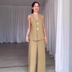 Women's beige vest and wide-leg pants set