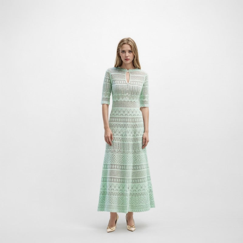 Women's mint crochet short-sleeve maxi dress