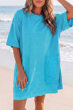 Light Blue Drop-Shoulder T-Shirt Mini Dress