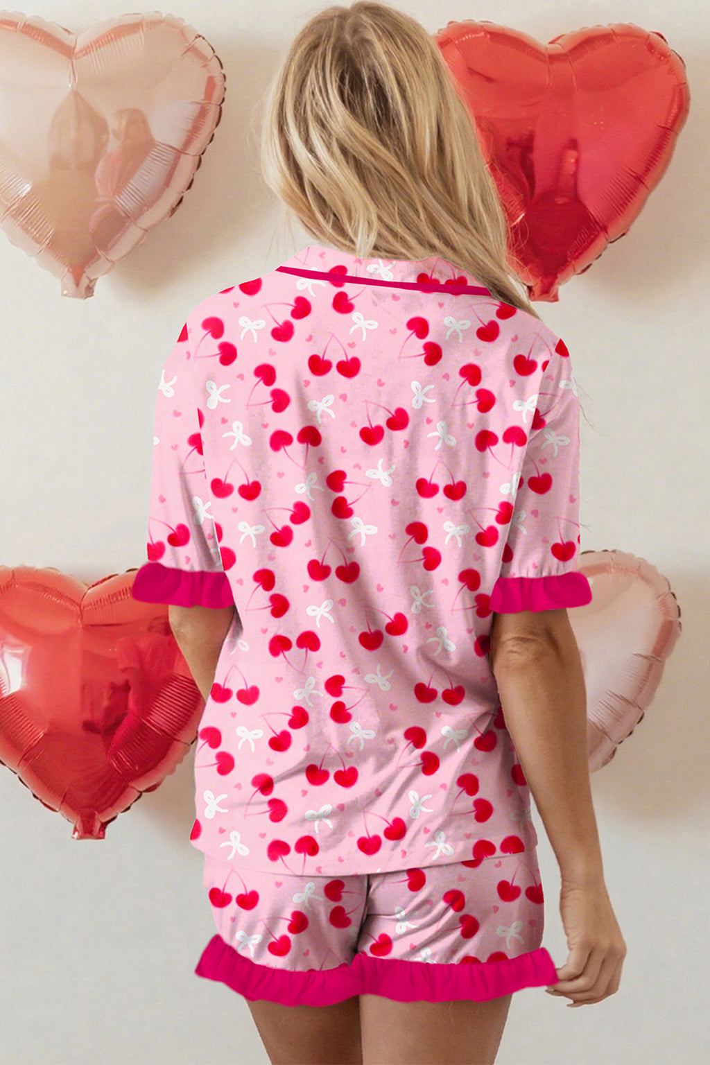 Rose Cherry Bow Short Pajama Set