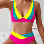 Women's Neon Color-Block High-Waist Bikini Set