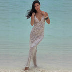 Sequin lace sheer long dress