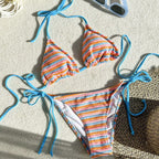Women's multicolor stripe crochet triangle bikini set