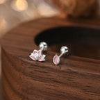 S999 silver enamel lotus stud earrings