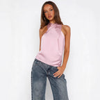 Women's sleeveless satin halter top