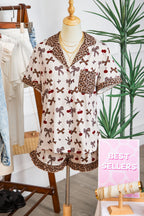 White Cherry Leopard Bow Pajama Set