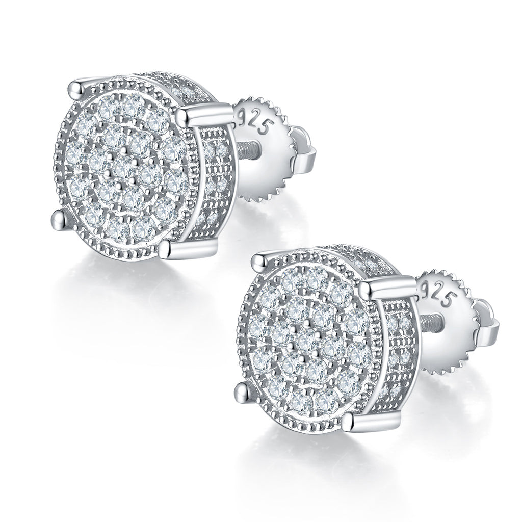 S925 silver moissanite 3D round stud earrings
