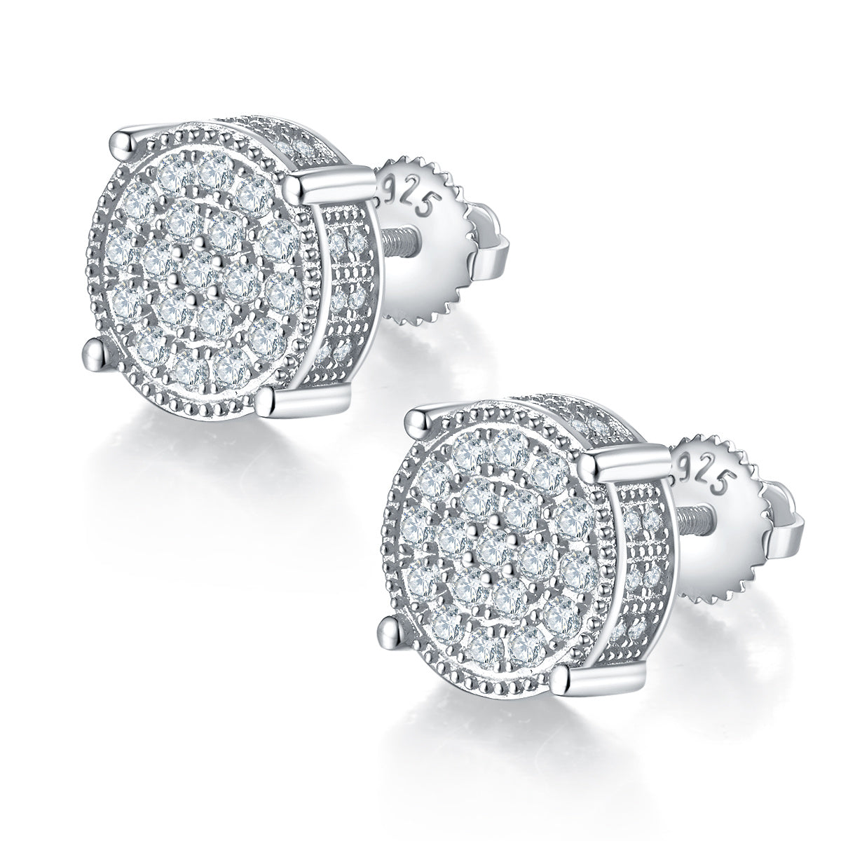 S925 silver moissanite 3D round stud earrings